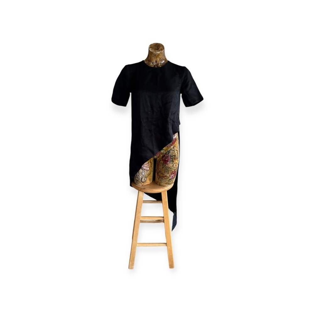 Obando Collective top linen blend asymmetrical short sleeve black Sz 0 XS